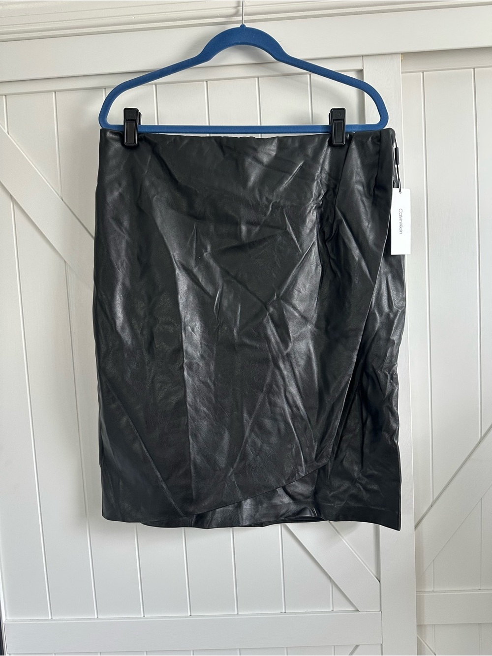 Calvin Klein Black Faux Leather Wrap Pencil Skirt Size 16 NWT